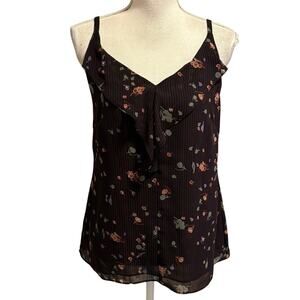 CAbi Size XS Floral Pinstripe Cami Tank Top Ruffle Style 3607